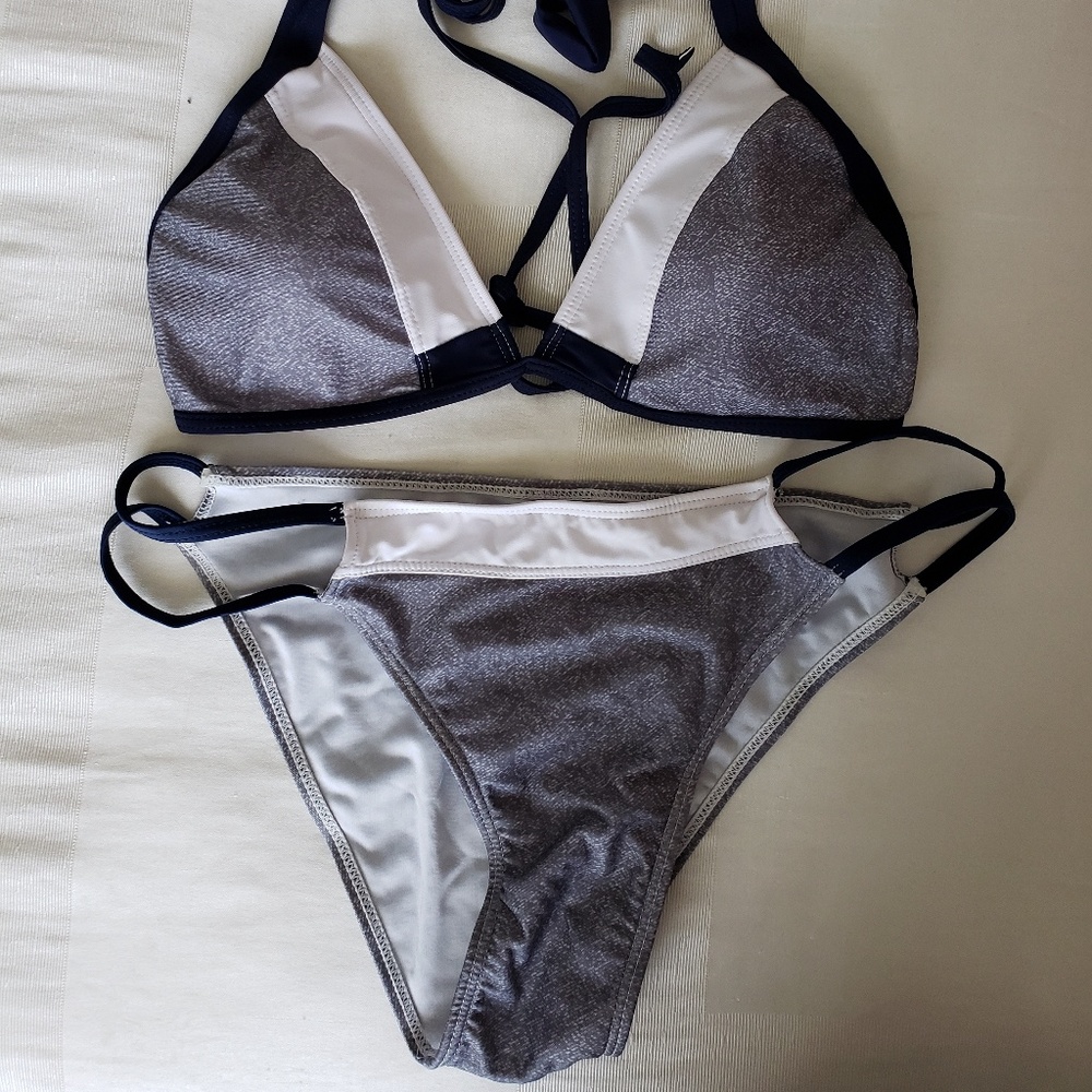 Navy white and blue/grey swimsuit set